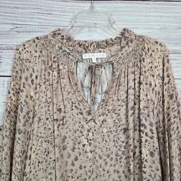 Karlie Dusty Rose Peasant Blouse Ruched V-Neck S Balloon Sleeve Whimsy Boho Top - Picture 4 of 11